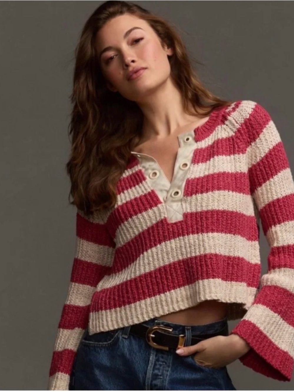 Pilcro Bell-Sleeve Henley sweater